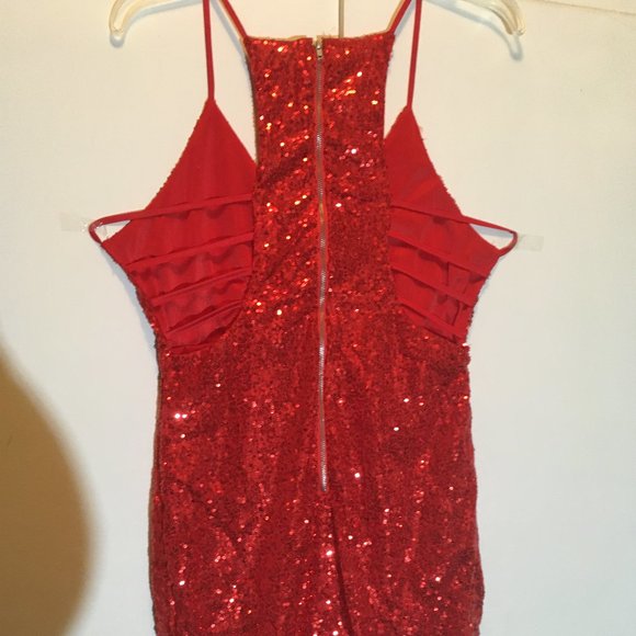 Red Sequin Cutout Dress - Picture 8 of 10